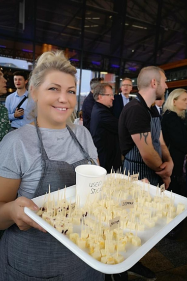 Nikki with tray of cheese